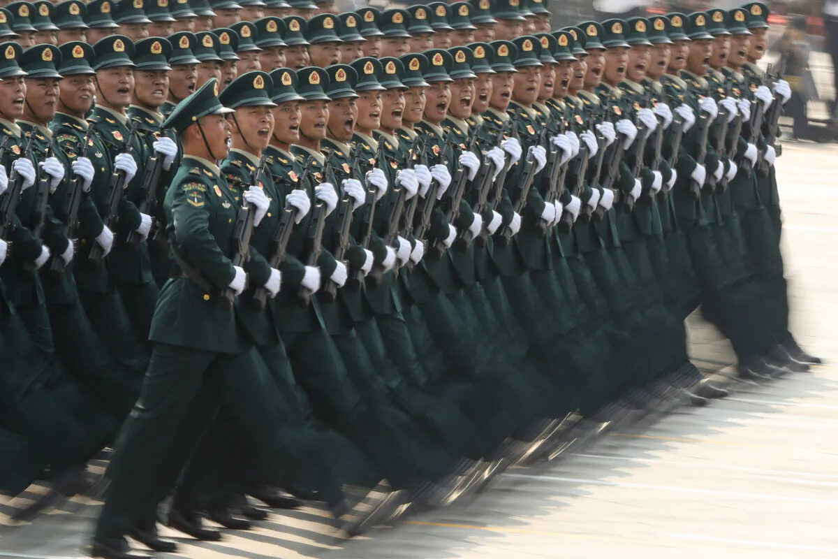 Soldiers of the People's Liberation Army march during a parade to celebrate the 70th anniversary of the founding of communist China, at Tiananmen Square in Beijing on Oct. 1, 2019. (Andrea Verdelli/Getty Images)
