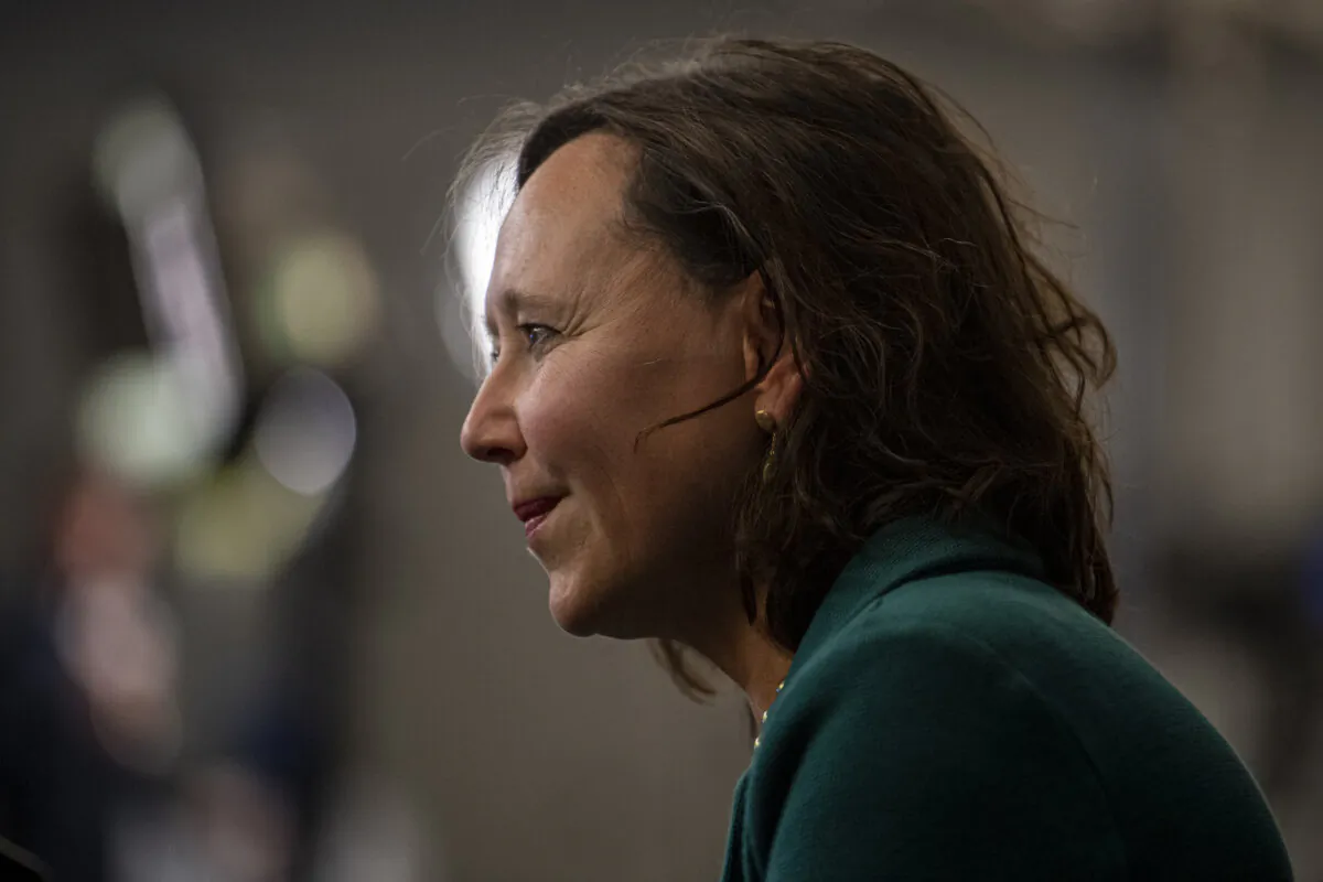 Bronwyn Eyre speaks to media at an election night event in Saskatoon, Sask., on Oct. 26, 2020. (The Canadian Press/Liam Richards)