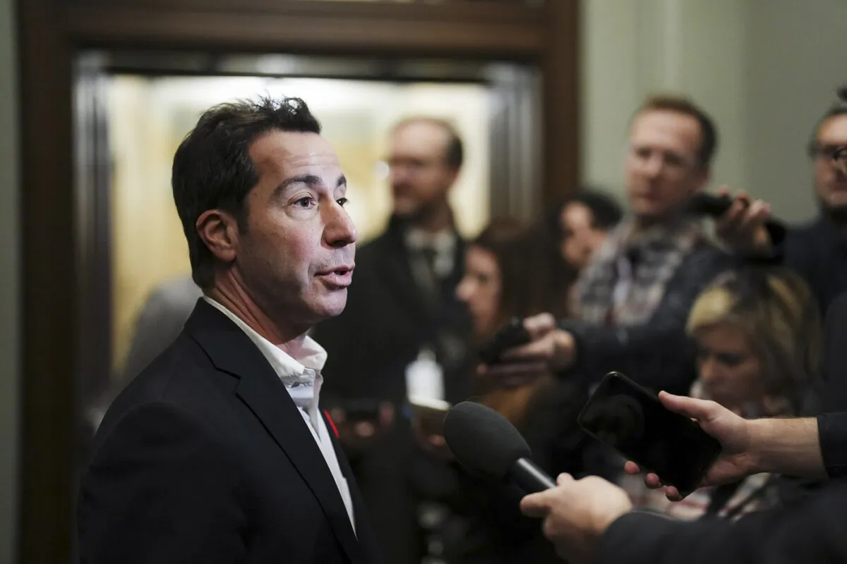 Liberal member of Parliament Anthony Housefather talks to reporters as he arrives for a caucus meeting in Ottawa on Nov. 8, 2023. (The Canadian Press/Sean Kilpatrick)