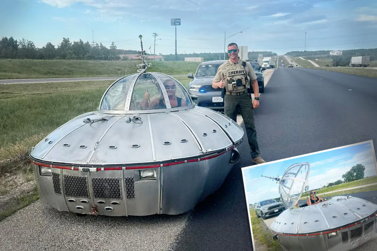 A saucer vehicle was pulled over by an undersheriff on June 28. (Illustration by The Epoch Times, Courtesy of the Crawford County Sheriff’s Office)
