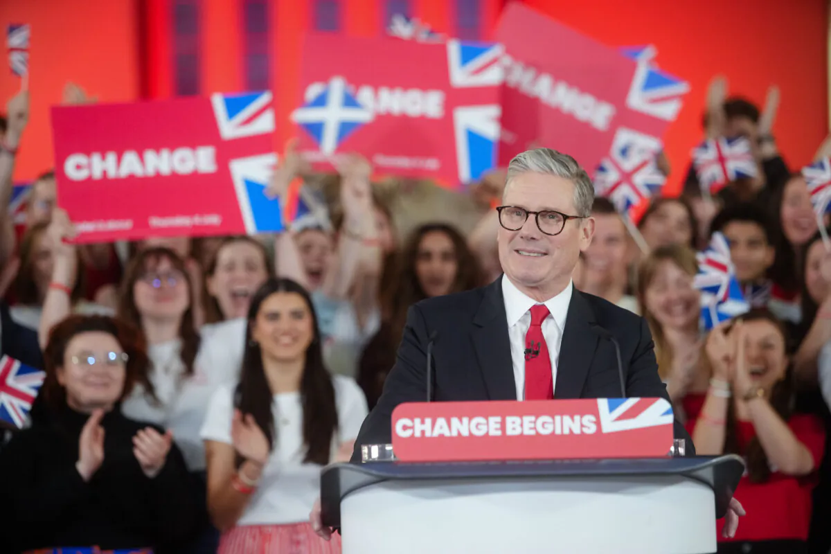 Labour leader Sir Keir Starmer speaks to supporters at a watch party for the results of the 2024 general election in central London on July 5, 2024. (Jeff Moore/PA Wire)