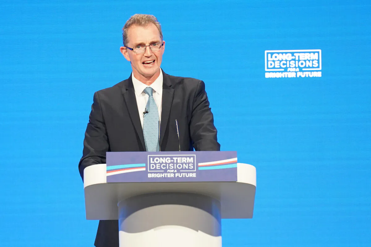 Former Welsh Secretary David TC Davies, speaks during the Conservative Party annual conference in Manchester on Oct. 1, 2023. (PA)