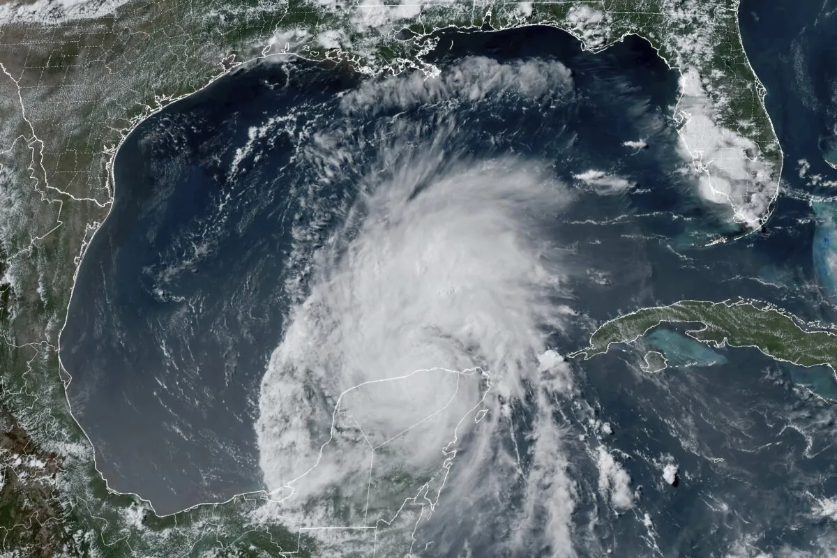 Satellite image of hurricane Baryl over Mexico's Yucatan Peninsula, on July 5, 2024. (NOAA via AP)