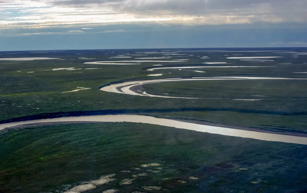 Fish Creek through the National Petroleum Reserve–Alaska, managed by the Bureau of Land Management on the Alaska North Slope, on July 8, 2004. (David W. Houseknecht/United States Geological Survey via AP)