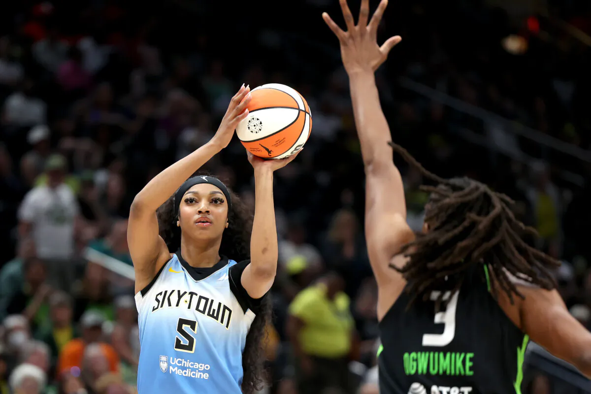 Nneka Ogwumike (R) of the Seattle Storm defends against the Chicago Sky's Angel Reese in Seattle on July 5, 2024. (Steph Chambers/Getty Images)