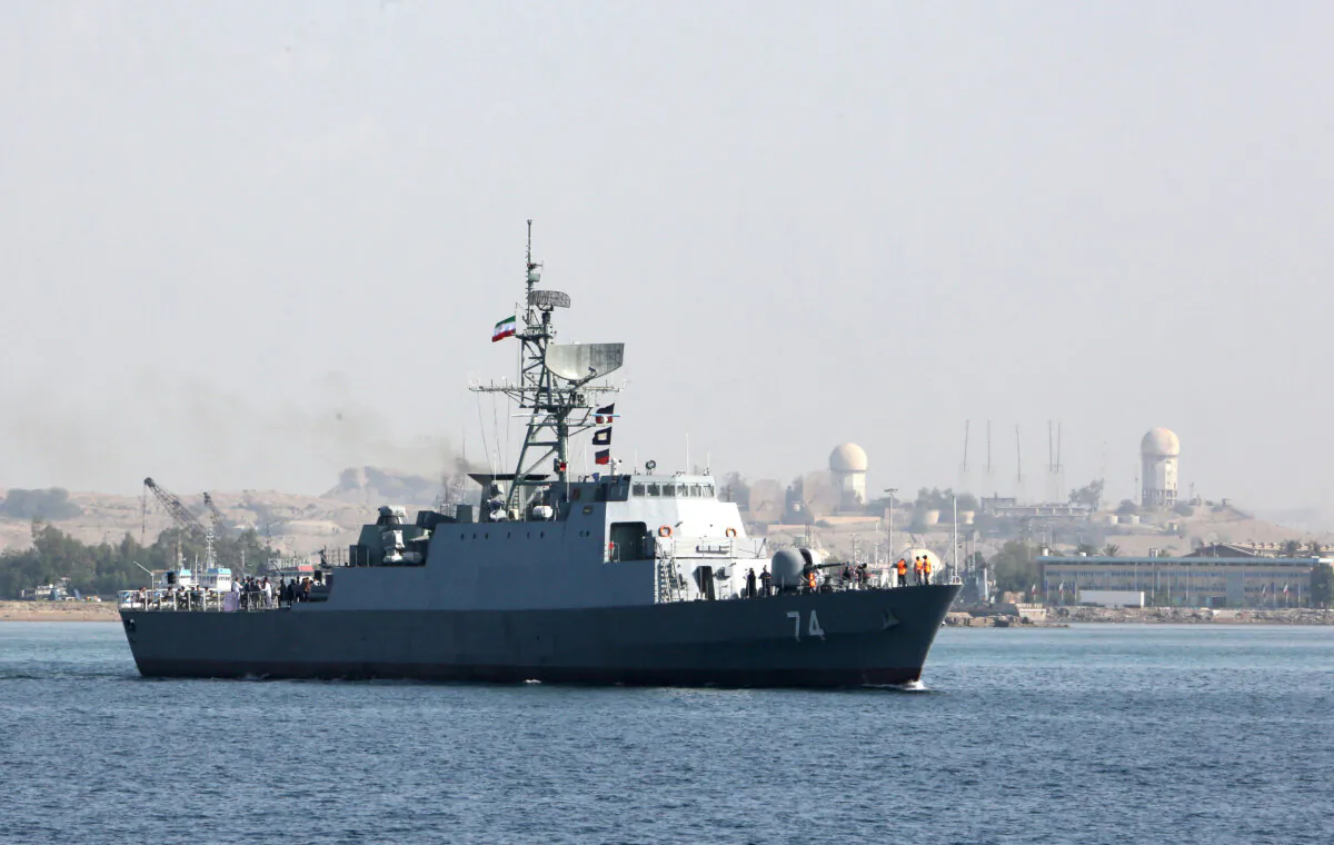 Iranian Navy warship IRIS Sahand in the Strait of Hormuz on April 30, 2019. (Atta Kenare/AFP via Getty Images)