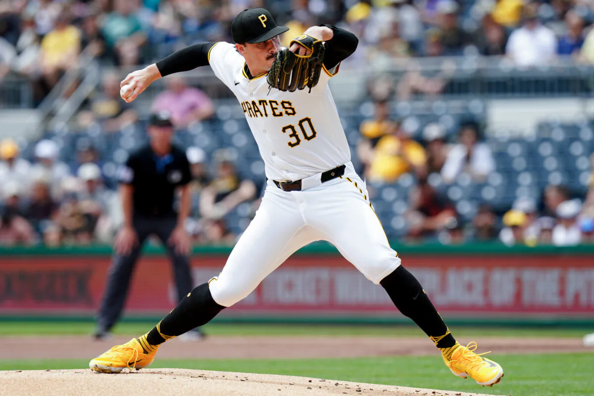 Pirates rookie pitcher Paul Skenes, who is named to the 2024 National League All-Star team, delivers against the Giants in Pittsburgh on May 23, 2024. (Matt Freed/AP Photo)