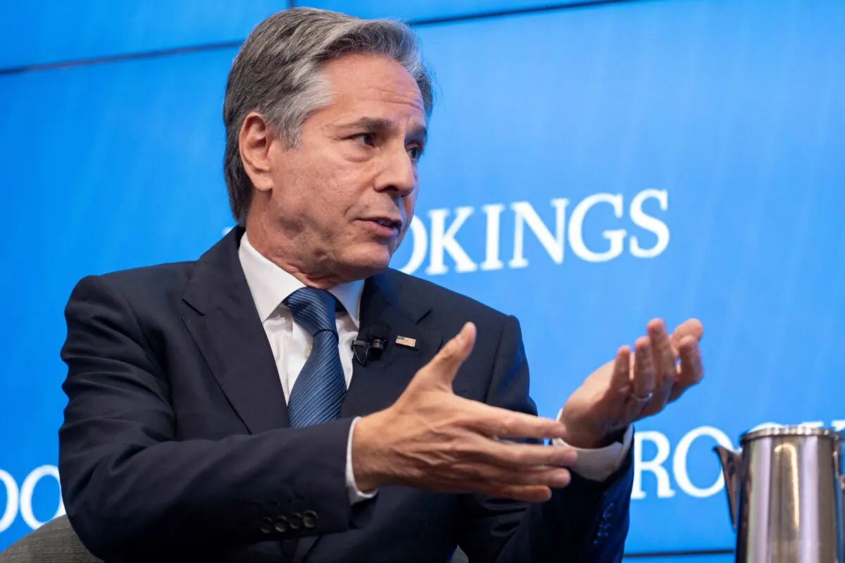 U.S. Secretary of State Antony Blinken speaks during a foreign policy discussion at the Brookings Institute in Washington on July 1, 2024. (Roberto Schmidt/AFP via Getty Images)
