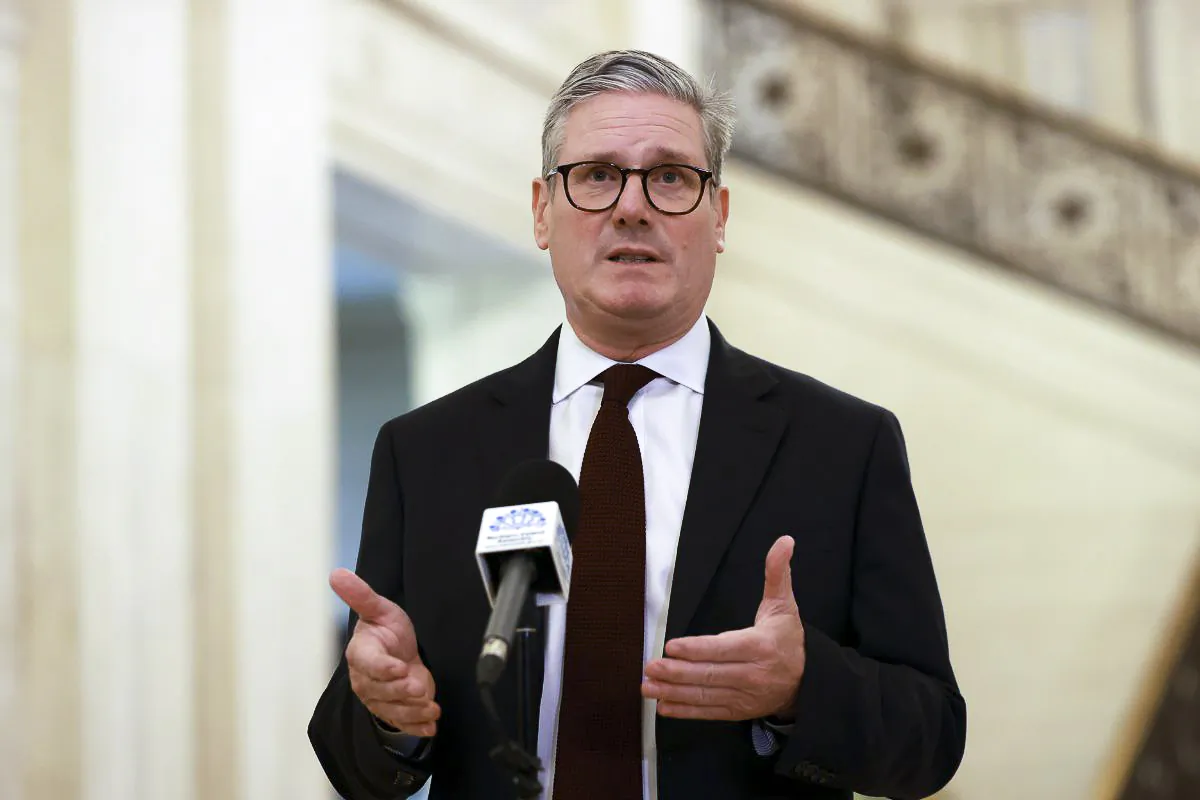 Prime Minister Sir Keir Starmer addresses the media in the Great Hall of Parliament Buildings at Stormont in Belfast, Northern Ireland, on July 8, 2024. (Liam McBurney/PA Wire)