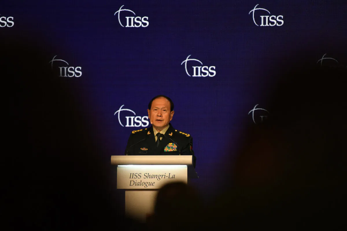China's Defence Minister Wei Fenghe speaks at the Shangri-La Dialogue summit in Singapore on June 12, 2022. (ROSLAN RAHMAN/AFP via Getty Images)