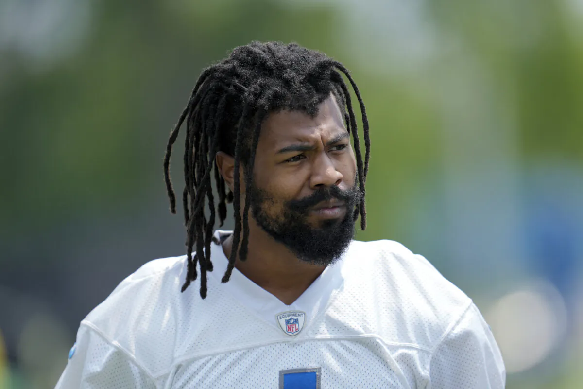 Detroit Lions cornerback Cam Sutton looks on after an NFL football practice in Allen Park, Mich., on June 8, 2023. (Paul Sancya/AP Photo)