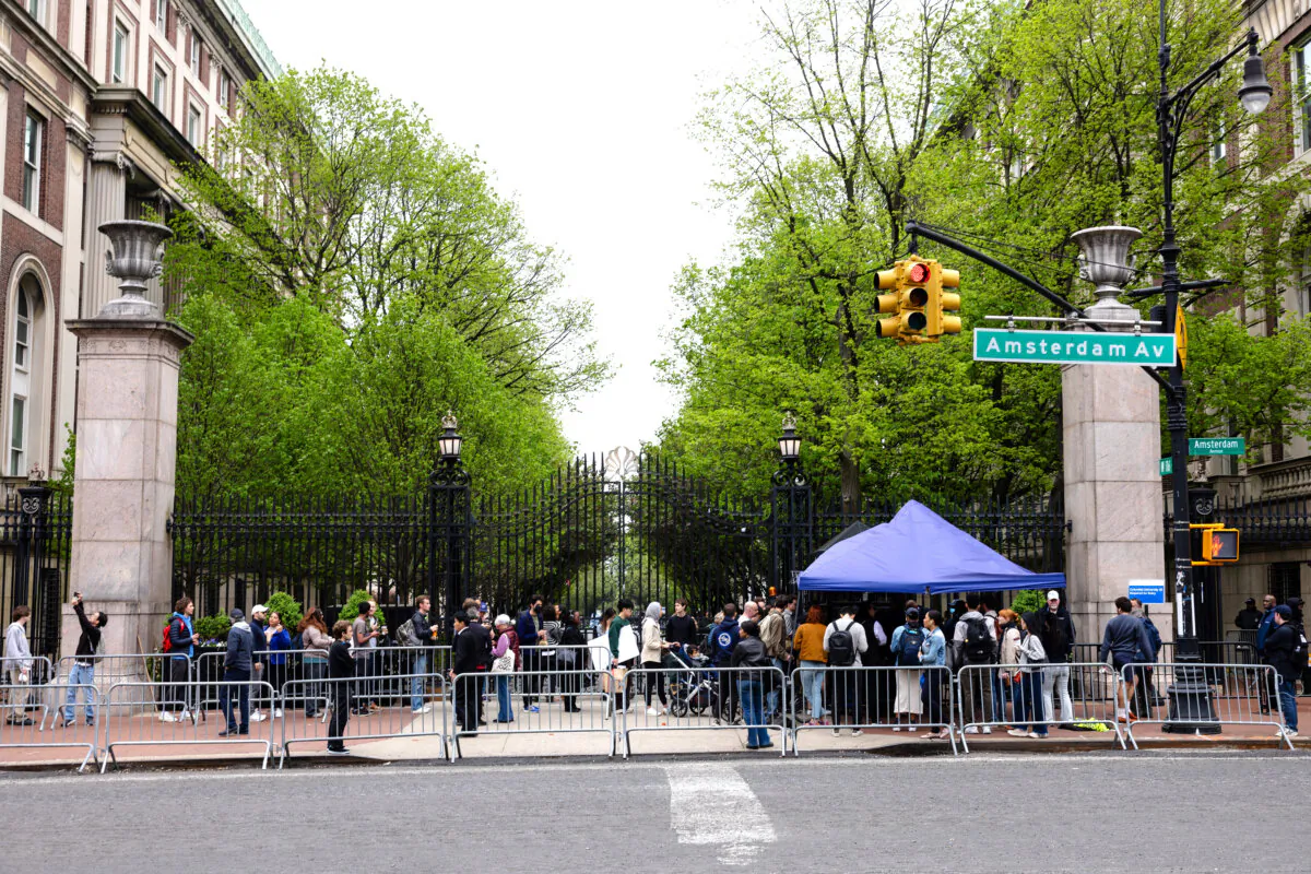 People wait in line to enter Columbia University in New York on April 30, 2024. (Michael M. Santiago/Getty Images)