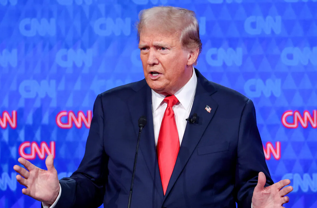 Republican presidential candidate and former President Donald Trump delivers remarks during the CNN Presidential Debate at the CNN Studios in Atlanta on June 27, 2024, in Atlanta. (Photo by Justin Sullivan/Getty Images)