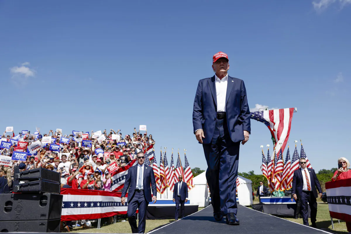 Republican presidential candidate, former President Donald Trump arrives for campaign rally at Greenbrier Farms in Chesapeake, Va., on June 28, 2024. (Anna Moneymaker/Getty Images)