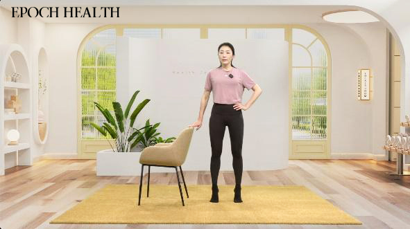 Calf Raises exercise demonstrated by Amber Lang. (The Epoch Times)