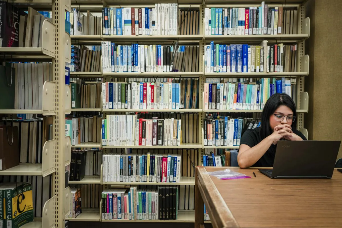 Rhetoric & Writing Studies Major, Adamary Garcia studies inside of the Perry-Castaneda Library at the University of Texas at Austin on Feb. 22, 2024. (Brandon Bell/Getty Images)