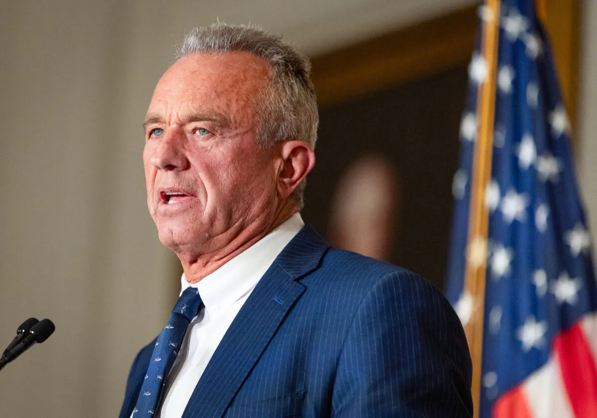 Presidential candidate Robert F. Kennedy Jr. speaks at the Nixon library in Yorba Linda, Calif., on June 12, 2024. (John Fredricks/The Epoch Times)