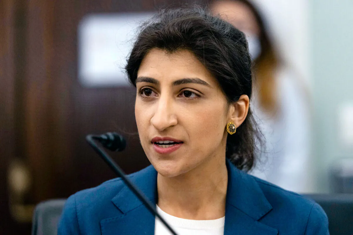 Lina Khan, then-nominee for FTC commissioner, speaks during a hearing on Capitol Hill, on April 21, 2021. (Graeme Jennings/AP Photo)