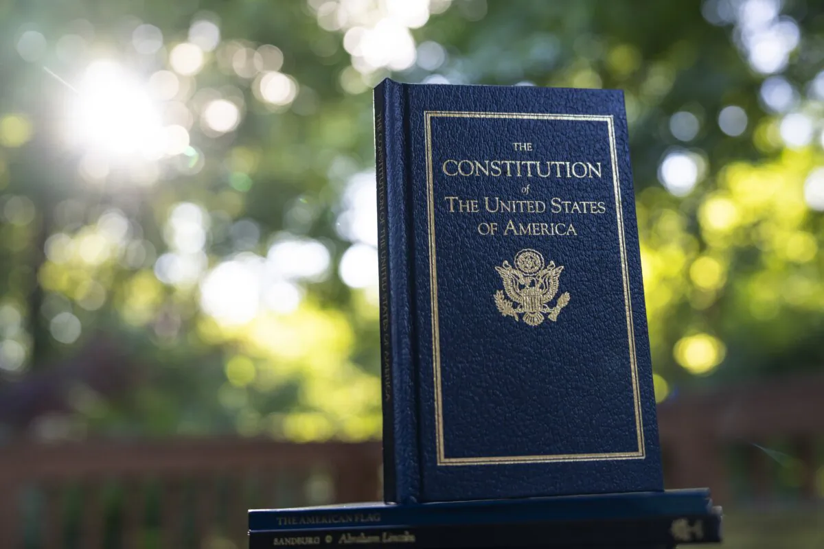 The Constitution of the United States of America book in Columbia, Md., on June 9, 2024. (Madalina Vasiliu/The Epoch Times) 