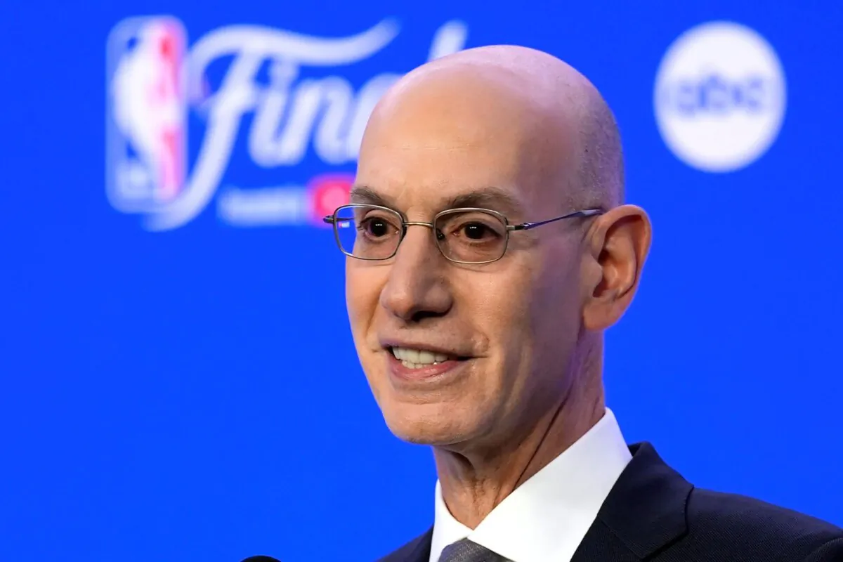 NBA Commissioner Adam Silver speaks to reporters before Game 1 of the NBA Finals between the Boston Celtics and Dallas Mavericks in Boston on June 6, 2024. (Charles Krupa/AP Photo)