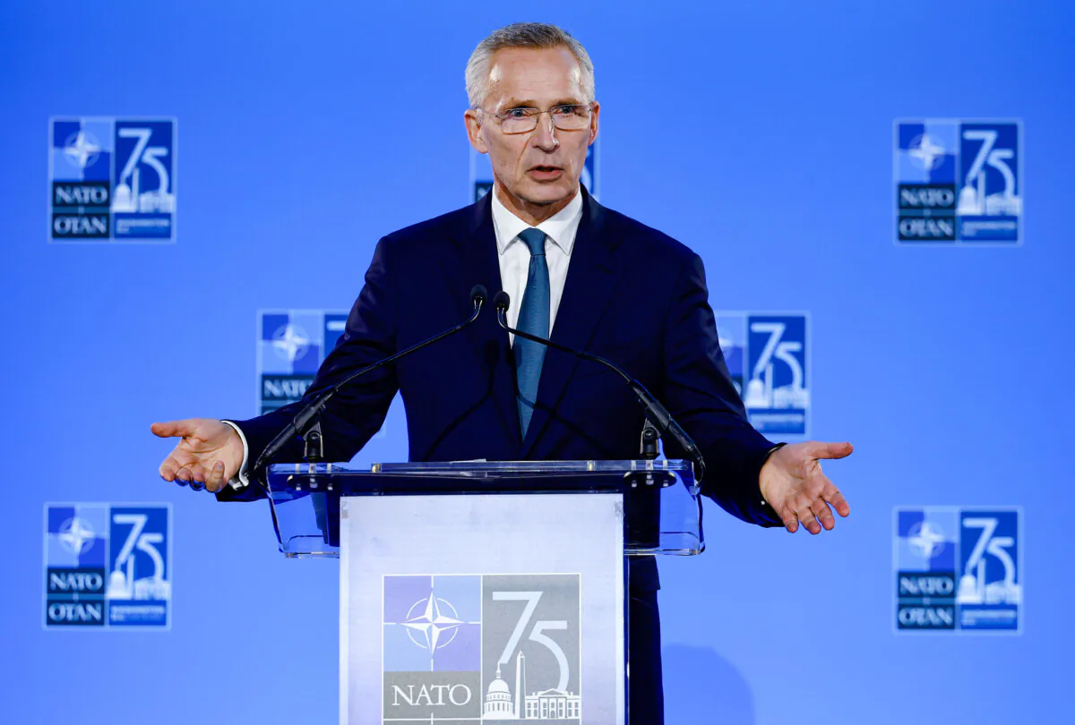 NATO Secretary Jens Stoltenberg holds a press conference at the 2024 NATO Summit in Washington on July 10, 2024. (Kevin Dietsch/Getty Images)