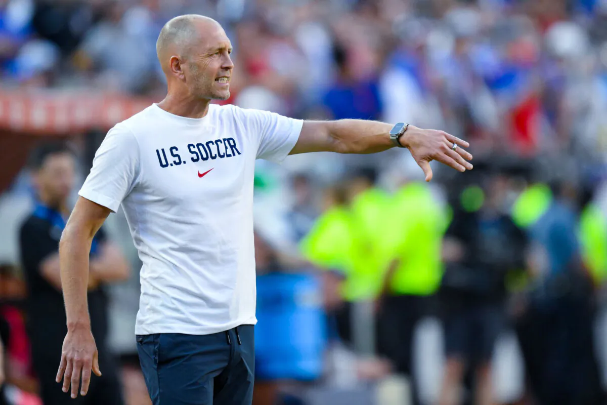 Coach Gregg Berhalter of the United States directs his players during a Copa America match against Uruguay in Kansas City, Mo., on July 1, 2024. (Reed Hoffman/AP Photo)