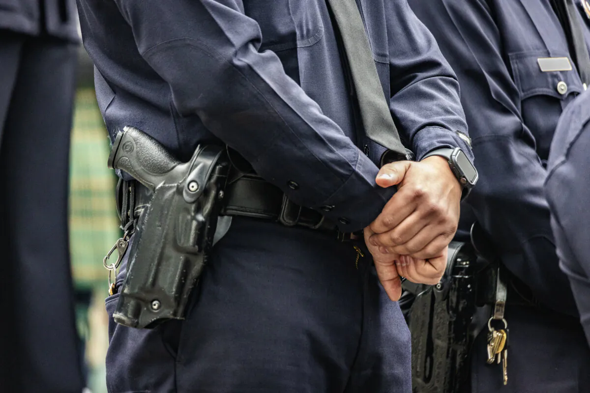 Police officers stand in Los Angeles on May 28, 2024. (John Fredricks/The Epoch Times)