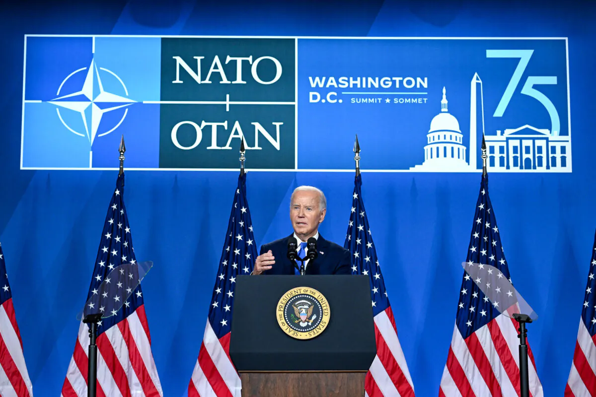 President Joe Biden speaks during a press conference at the close of the 75th NATO Summit at the Walter E. Washington Convention Center in Washington, on July 11, 2024. (Saul Leob/AFP via Getty Images)