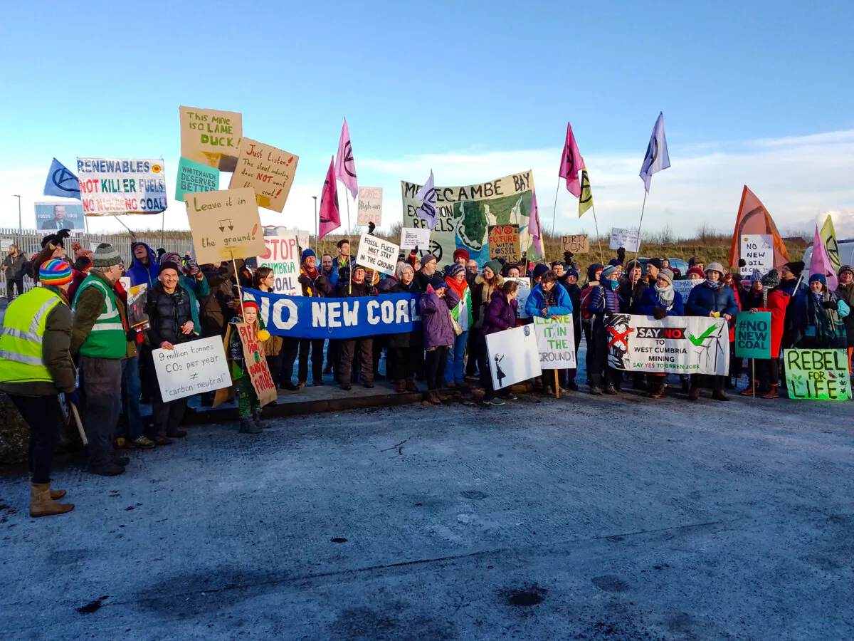Handout photo issued by Friends of the Earth of a rally opposing the coal mine near Whitehaven in Cumbria on Dec. 2022. (PA Media)