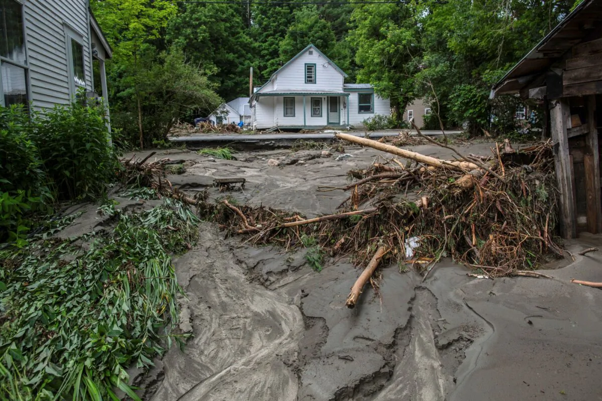 Debris in Plainfield, Vermont, after flash flooding on July 10, 2024. (Dmitry Belyakov/AP Photo)