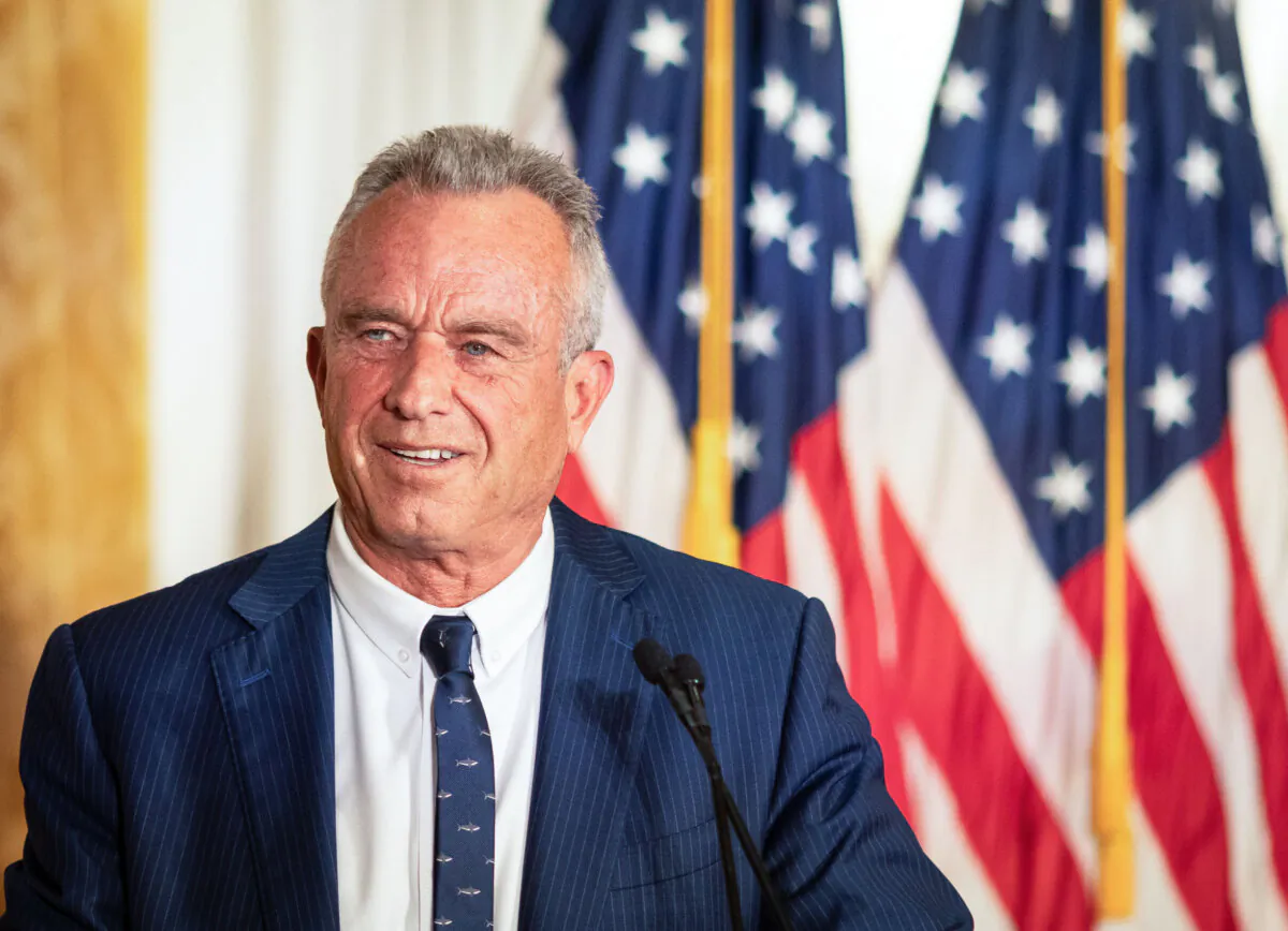Independent presidential candidate Robert F. Kennedy Jr. speaks at the Nixon library in Yorba Linda, Calif., on June 12, 2024. (John Fredricks/The Epoch Times)