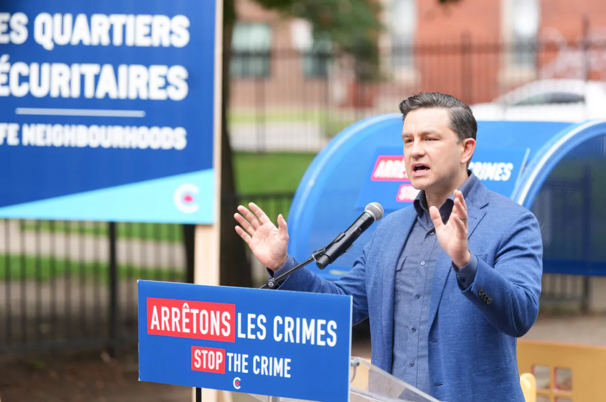 Federal Conservative Leader Pierre Poilievre speaks to the media during a press conference in Montreal, on July 12, 2024. (The Canadian Press/Christinne Muschi)