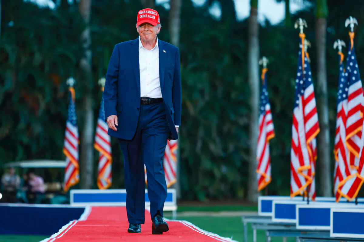 Former President Donald Trump arrives for a campaign rally at the Trump National Doral Golf Club in Florida, on July 9, 2024. (Joe Raedle/Getty Images)