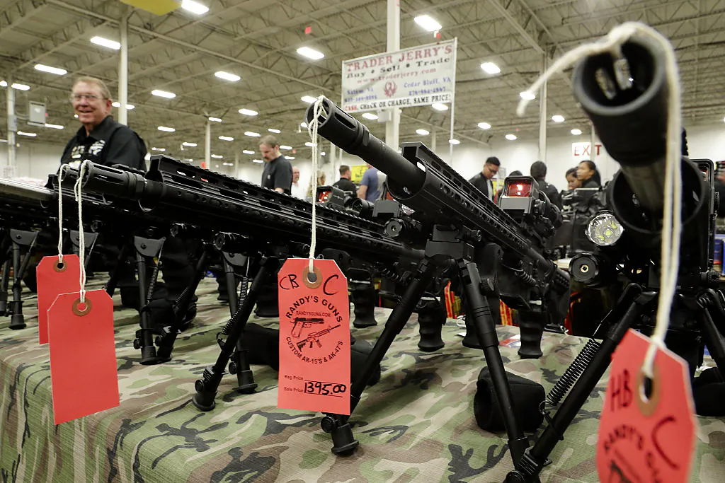 AR-15 rifles are on display during the Nation's Gun Show at Dulles Expo Center in Chantilly, Va., on Nov. 18, 2016. (Alex Wong/Getty Images)