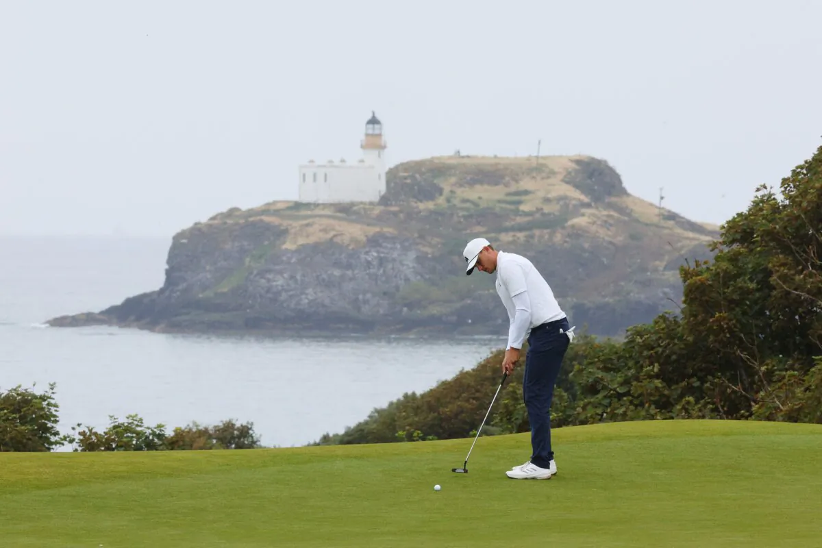 Ludvig Aberg of Sweden putts on the 13th green during day three of the Genesis Scottish Open at The Renaissance Club in North Berwick, Scotland, on July 13, 2024. (Andrew Redington/Getty Images)