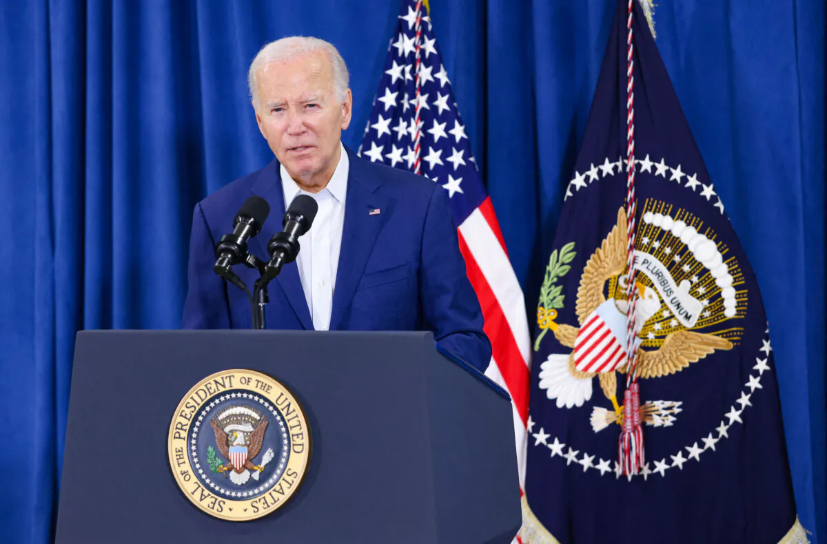President Joe Biden speaks after his Republican opponent Donald Trump was injured following a shooting at an election rally in Pennsylvania, at the Rehoboth Beach Police Department Delaware on July 13, 2024. (SAMUEL CORUM/AFP)