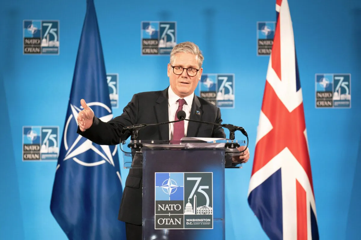 British Prime Minister Keir Starmer holds a press conference at the end of the NATO 75th anniversary summit at the Walter E. Washington Convention Center in Washington, on July 11, 2024. (Stefan Rousseau/Getty Images)