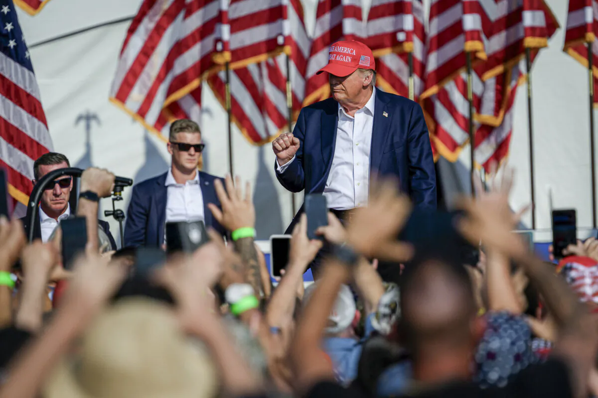 Republican presidential candidate and former President Donald Trump arrives for a campaign rally at Butler Farm Show Inc. in Butler, Pa., on July 13, 2024. (Jeff Swensen/Getty Images)
