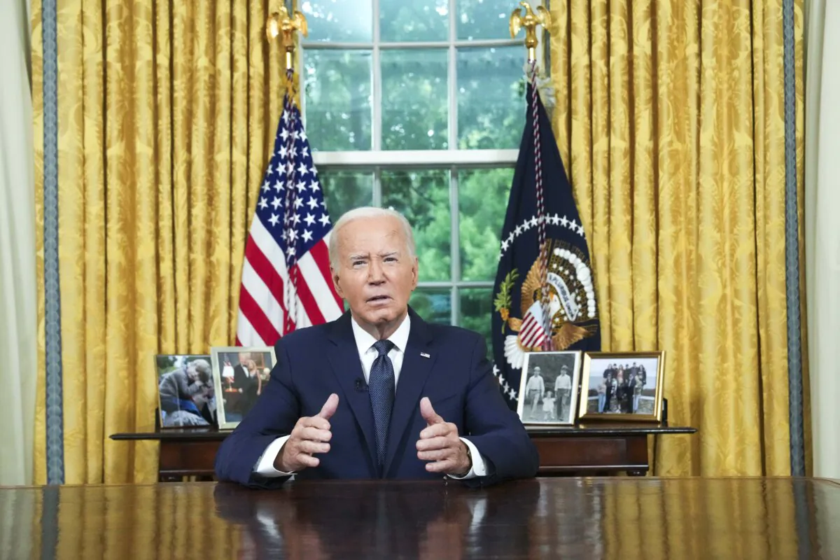 President Joe Biden delivers a nationally televised address from the Oval Office of the White House on July 14, 2024. (Pool/Getty Images)