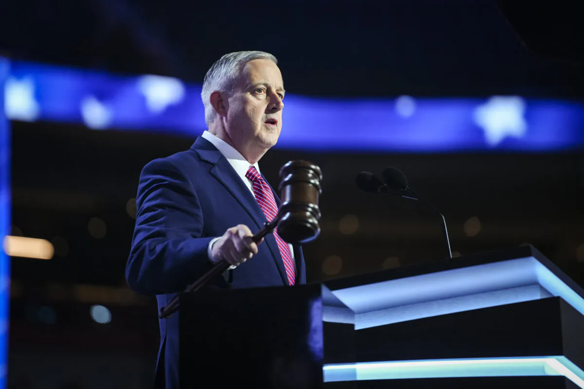 Republican National Committee Chairman Michael Whatley speaks during the 2024 Republican National Convention in Milwaukee on July 15, 2024. (Madalina Vasiliu/The Epoch Times)