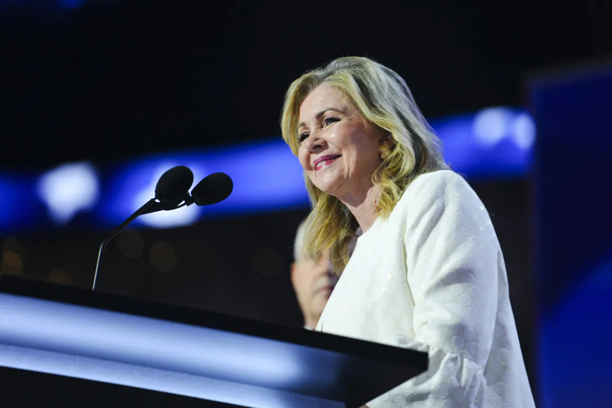 Sen. Marsha Blackburn (R-Tenn.) speaks during the 2024 Republican National Committee meeting in Milwaukee on July 15, 2024. (Madalina Vasiliu/The Epoch Times)