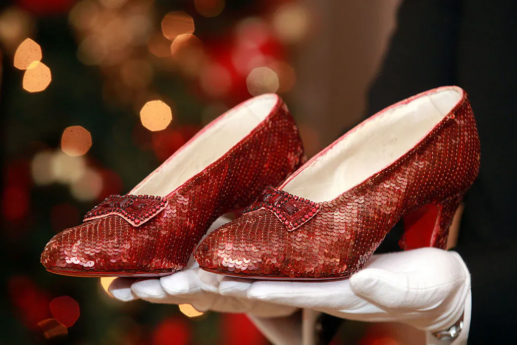 "The Wizard of Oz" Ruby Red Slippers worn by Judy Garland in 1939 are displayed at a viewing at the Plaza Athenee in New York City, on Dec. 5, 2011. (Astrid Stawiarz/Getty Images)