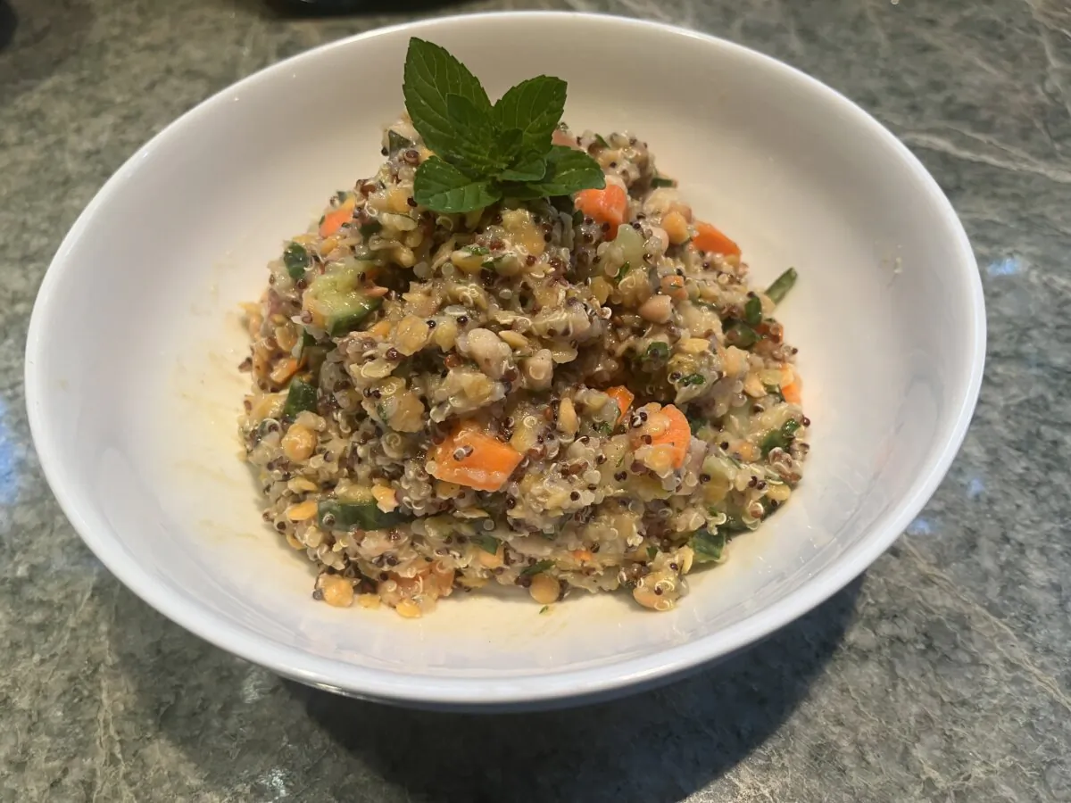 The dressing brings a welcome citrus-mustard hit to the simple grain and bean foundation. (Diane Rossen Worthington/TNS)