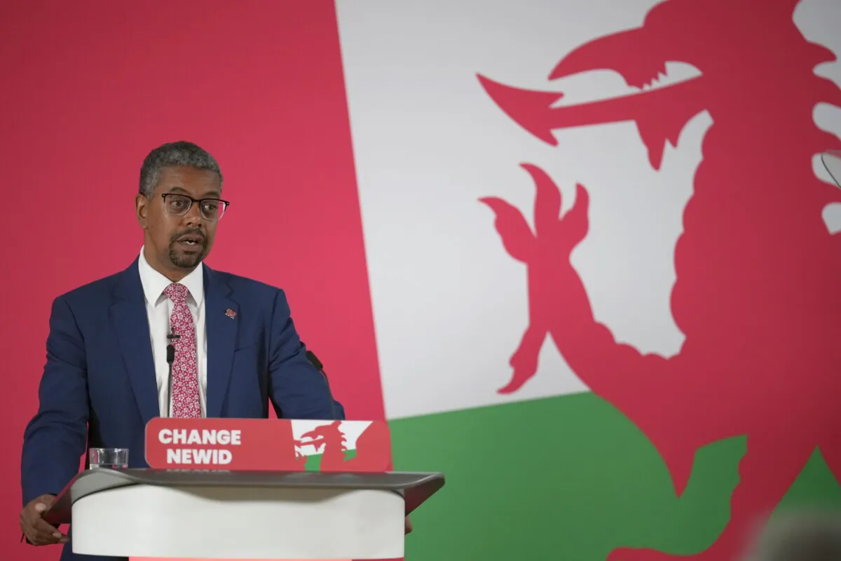 First Minister of Wales, Vaughan Gething addresses the audience at the Welsh Labour manifesto launch at the Llay Miners Institute in Wrexham, Wales, on June 21, 2024. (Christopher Furlong/Getty Images)