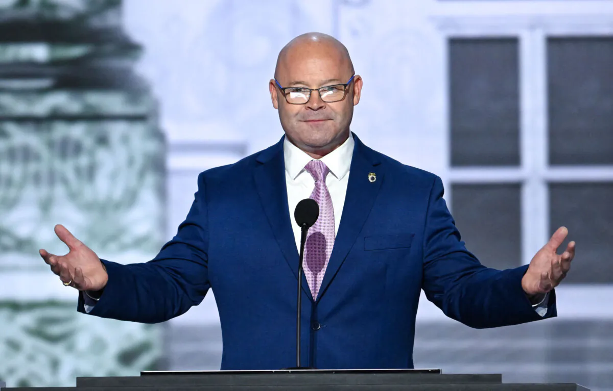General President of the International Brotherhood of Teamsters Sean O'Brien speaks during the first day of the 2024 Republican National Convention at the Fiserv Forum in Milwaukee on July 15, 2024. (ANDREW CABALLERO-REYNOLDS / AFP)