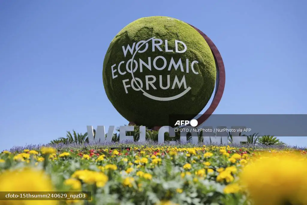 The exterior view of the Dalian International Convention Center, the main venue of the 15th Summer Davos Forum, in Dalian, China, on June 24, 2024. (CFOTO/NurPhoto via AFP)