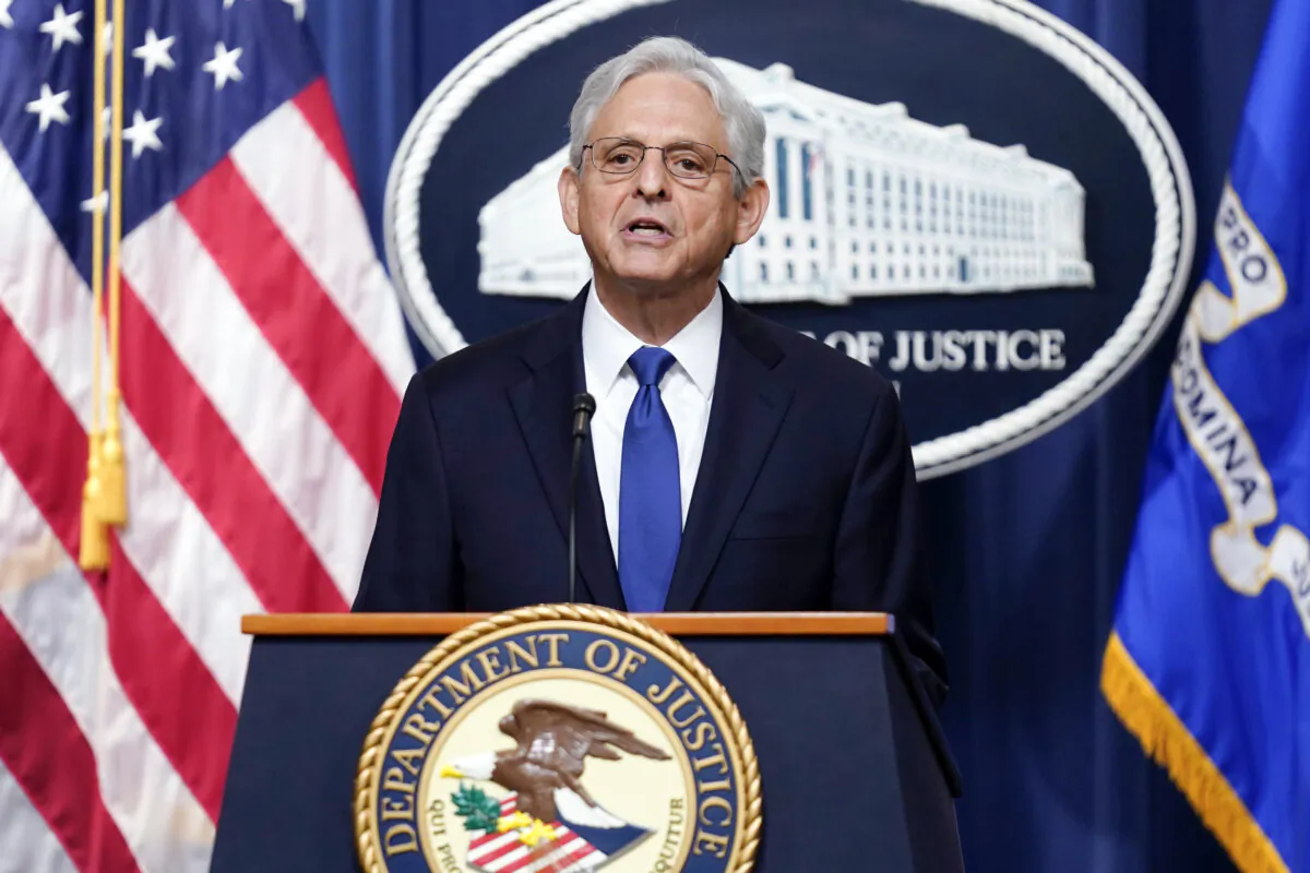 Attorney General Merrick Garland speaks at the Department of Justice in Washington, on Aug. 11, 2023. (Stephanie Scarbrough/AP Photo)