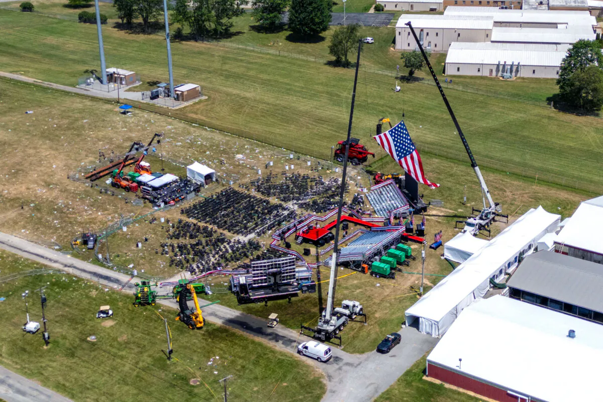 The site during the police investigation into gunfire at a campaign rally of Republican presidential candidate and former President Donald Trump, in Butler, Pa., on July 14, 2024. (Carlos Osorio/Reuters)