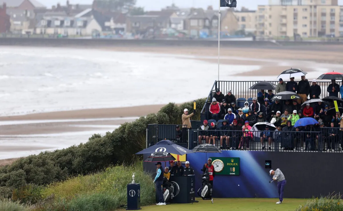 Justin Thomas of the United States tees off on the first hole on day one of The 152nd Open championship at Royal Troon in Troon, Scotland on July 18, 2024. (Harry How/Getty Images)