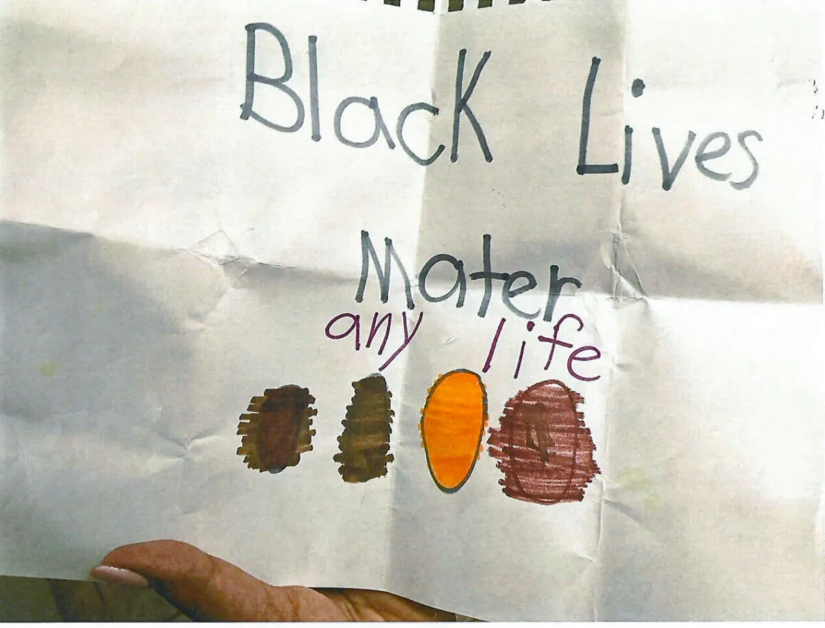 A drawing by a child identified in court papers as B.B. is the subject of a federal civil rights lawsuit against California’s Capistrano Unified School District. The child was punished for the drawing. After losing a First Amendment lawsuit in federal district court, the family appealed the ruling in July 2024. The photo is undated. (Photo courtesy of B.B.’s mother, Chelsea Boyle)
